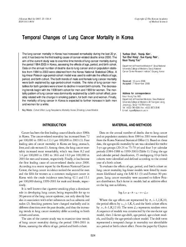 (PDF) Temporal Changes of Lung Cancer Mortality in Korea