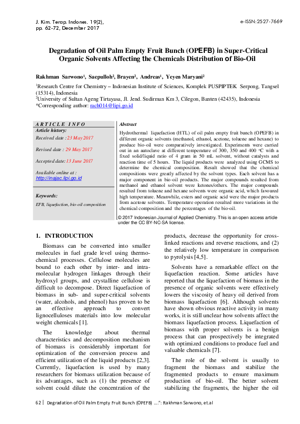 (PDF) Degradation of Oil Palm Empty Fruit Bunch (OPEFB) in Super ...