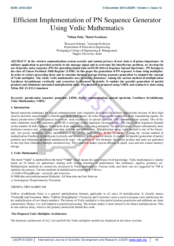 (PDF) Efficient Implementation of PN Sequence Generator Using Vedic ...