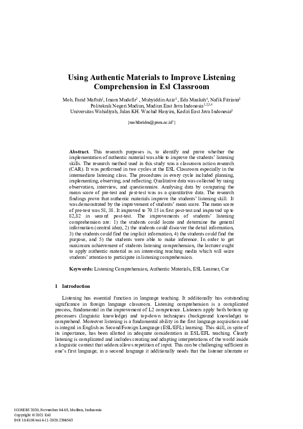 (PDF) Using Authentic Materials to Improve Listening Comprehension in ...