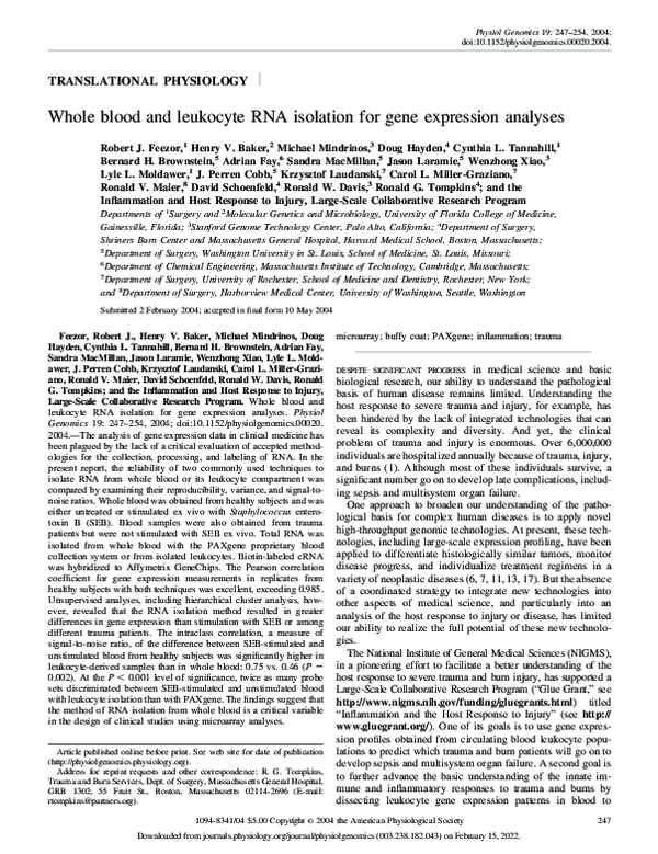 (PDF) Whole blood and leukocyte RNA isolation for gene expression analyses
