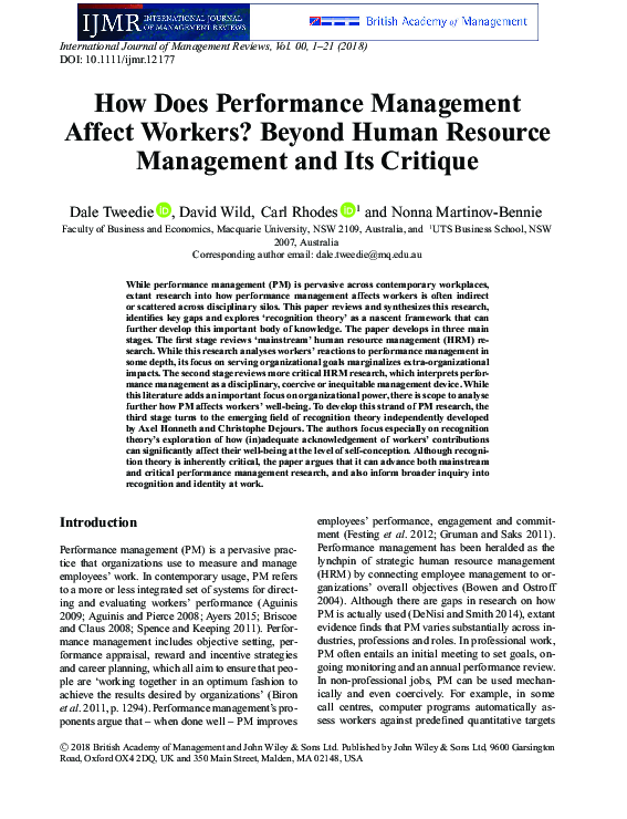 (PDF) How Does Performance Management Affect Workers? Beyond Human ...