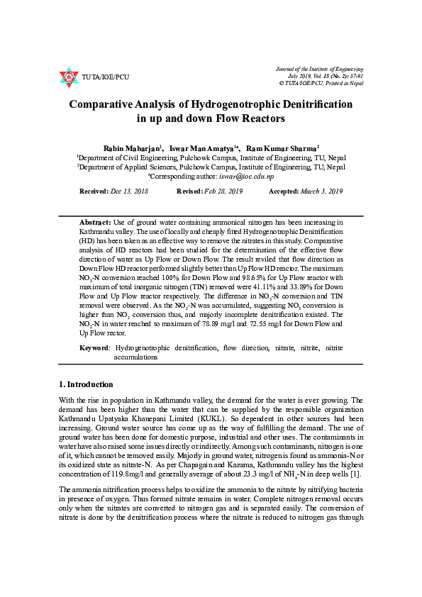 (PDF) Comparative Analysis of Hydrogenotrophic Denitrification in up ...