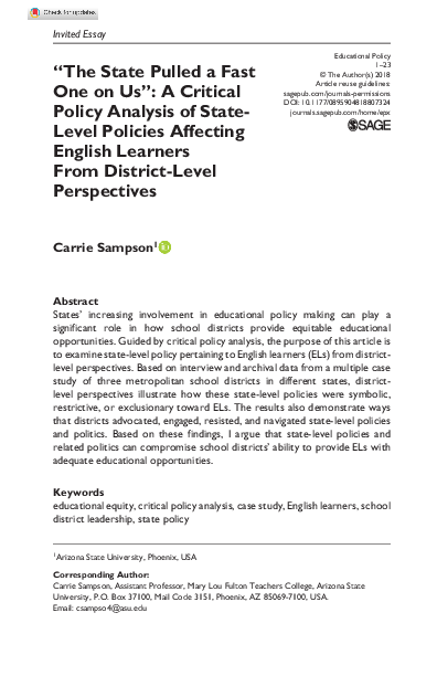 (PDF) “The State Pulled a Fast One on Us”: A Critical Policy Analysis ...