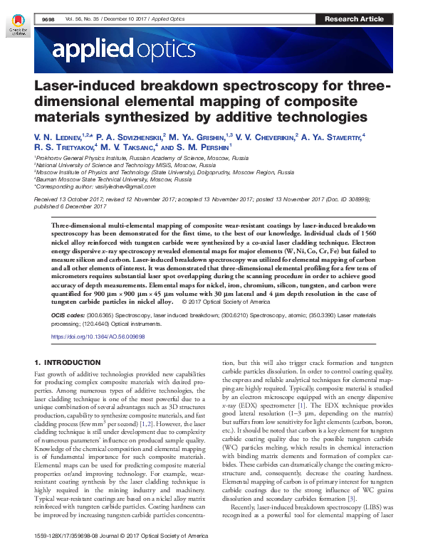(PDF) Laserinduced breakdown spectroscopy for threedimensional