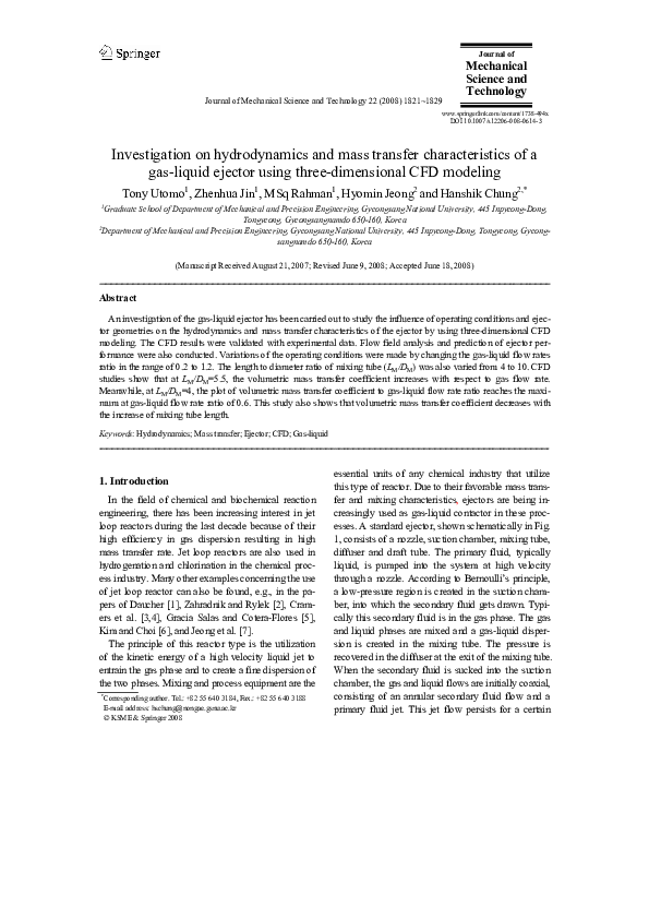 (PDF) Investigation on hydrodynamics and mass transfer characteristics ...