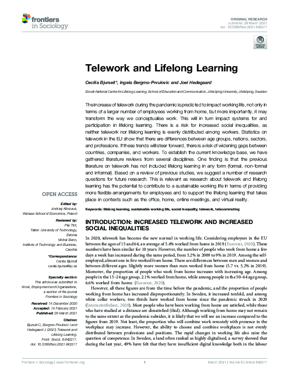 (PDF) Telework and Lifelong Learning