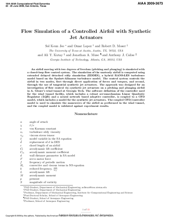 (PDF) Flow Simulation of a Controlled Airfoil With Synthetic Jet Actuators