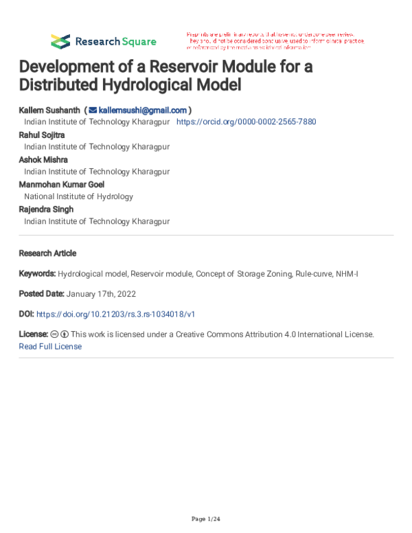 (PDF) Development of a Reservoir Module for a Distributed Hydrological ...