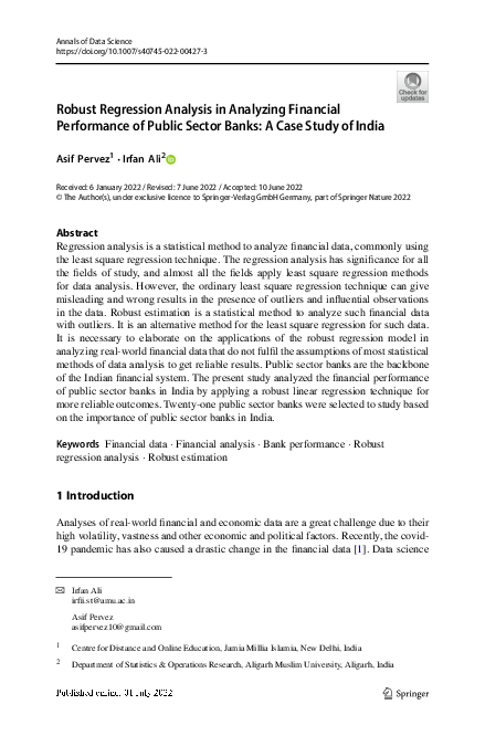 (PDF) Robust Regression Analysis in Analyzing Financial Performance of ...
