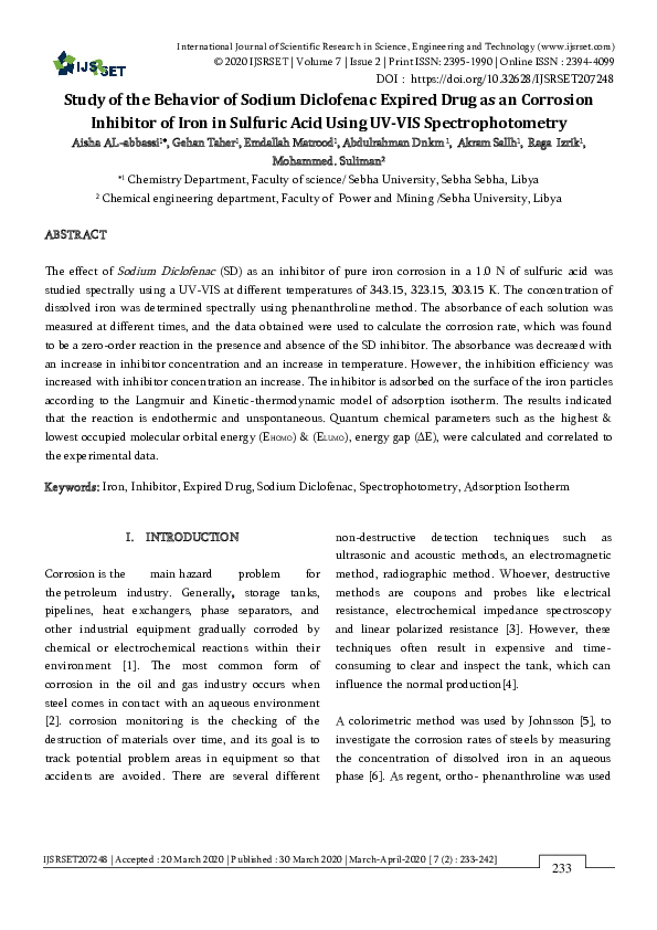 (PDF) Study of the Behavior of Sodium Diclofenac Expired Drug as an