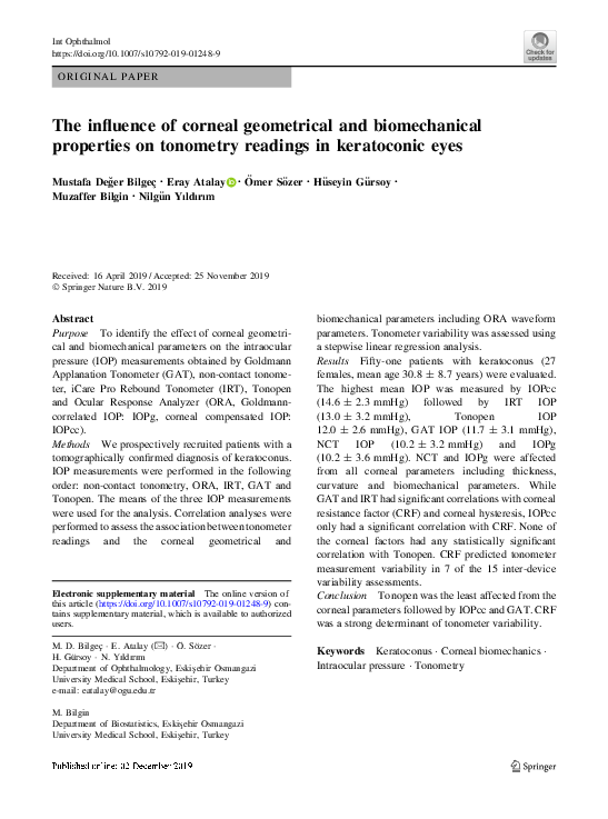 (PDF) The influence of corneal geometrical and biomechanical properties ...