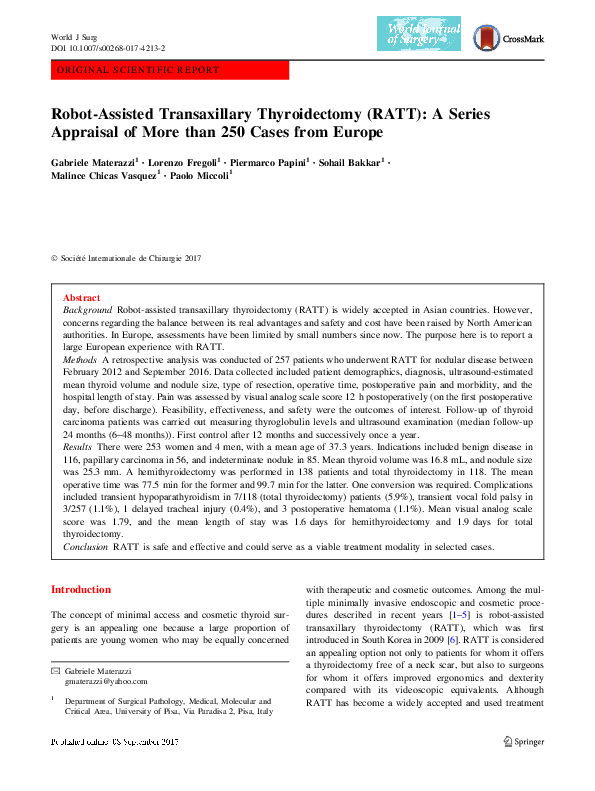 (PDF) Robot-Assisted Transaxillary Thyroidectomy (RATT): A Series ...