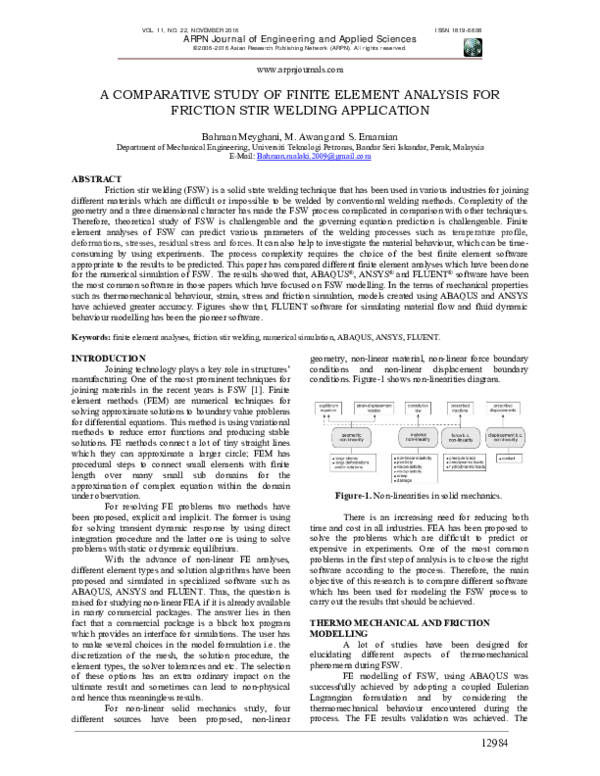 (PDF) A Comparative Study of Finite Element Analysis for Friction Stir ...