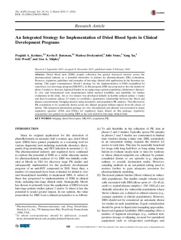 (PDF) An Integrated Strategy for Implementation of Dried Blood Spots in ...