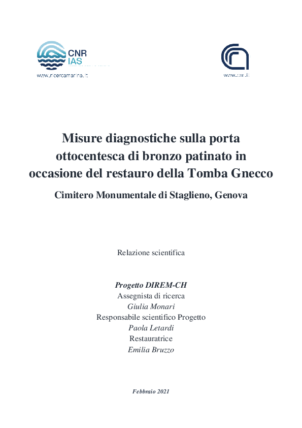 Misure diagnostiche sulla porta ottocentesca di bronzo patinato in occasione del restauro della Tomba Gnecco