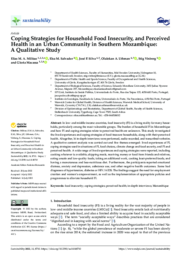 (PDF) Coping Strategies for Household Food Insecurity, and Perceived ...