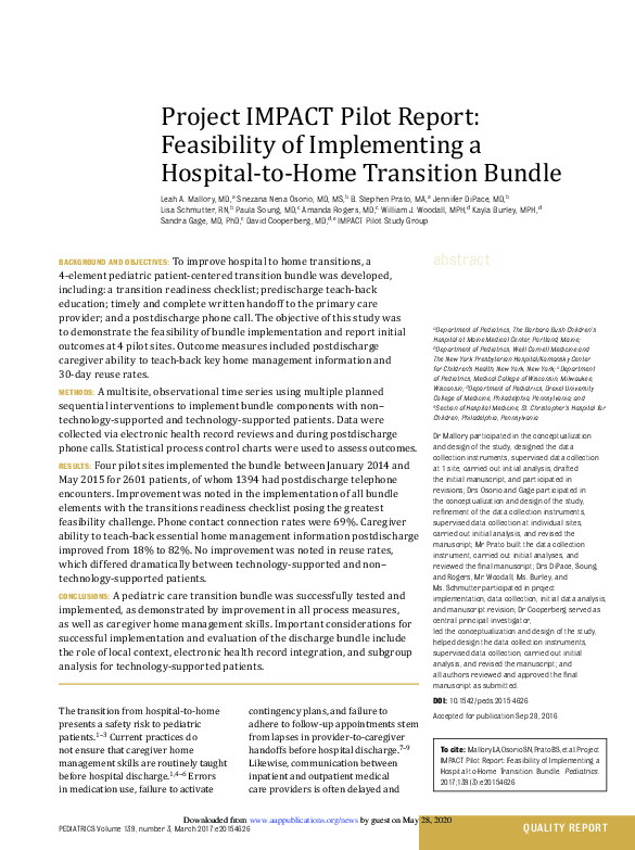 (PDF) Project IMPACT Pilot Report: Feasibility of Implementing a ...