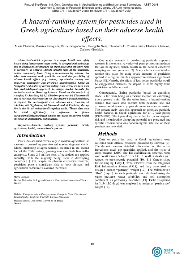 (PDF) A hazard ranking system for pesticides used in Greek agriculture ...
