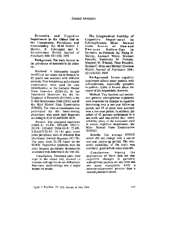 (PDF) Dementia and Cognitive Impairment in the Oldest Old in the ...