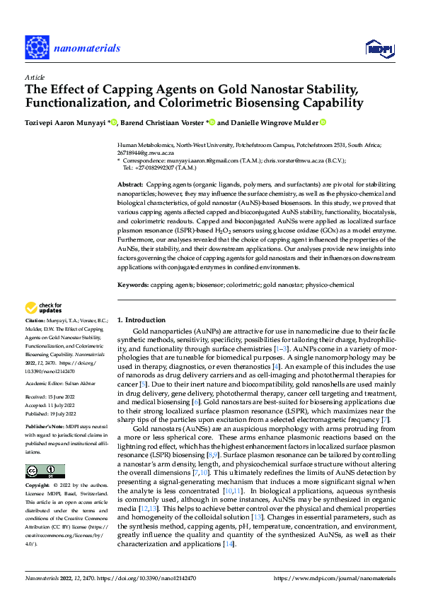 (PDF) The Effect of Capping Agents on Gold Nanostar Stability ...