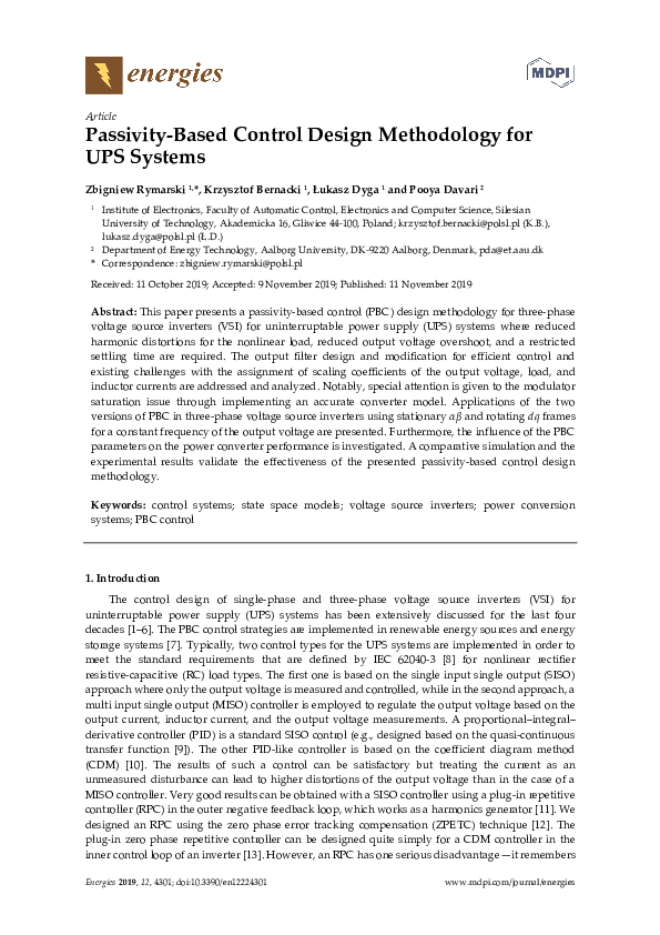 (PDF) Passivity-Based Control Design Methodology for UPS Systems