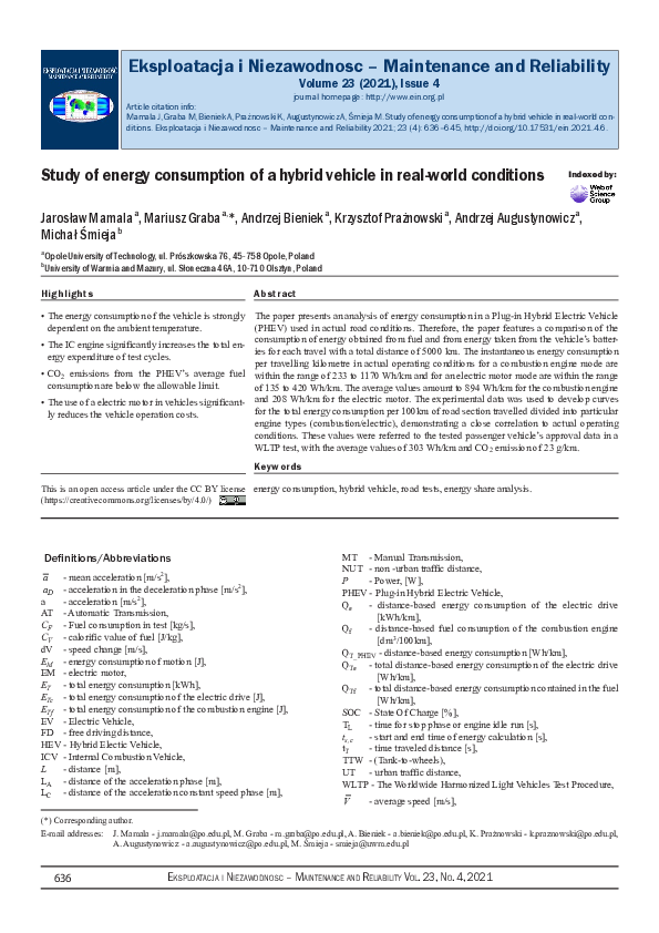 (PDF) Study of energy consumption of a hybrid vehicle in real-world ...