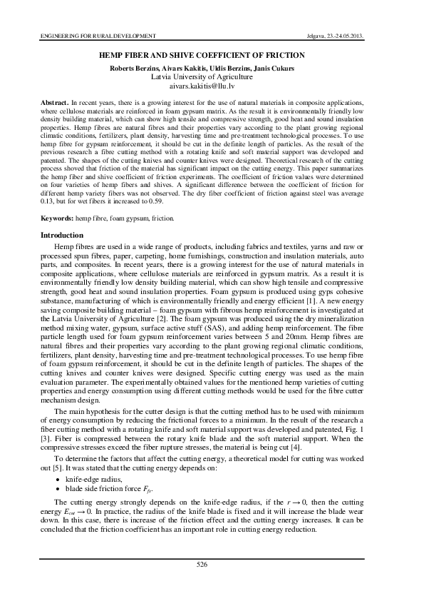 (PDF) Hemp Fiber and Shive Coefficient of Friction
