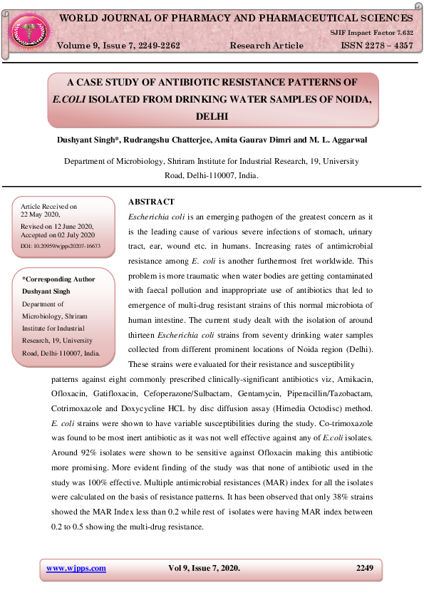 (PDF) A Case Study of Antibiotic Resistance Patterns of E.COLI Isolated ...