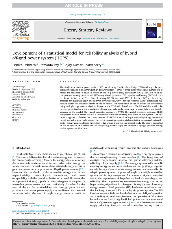 (PDF) Development of a statistical model for reliability analysis of ...