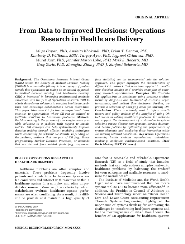 (PDF) From Data to Improved Decisions: Operations Research in ...