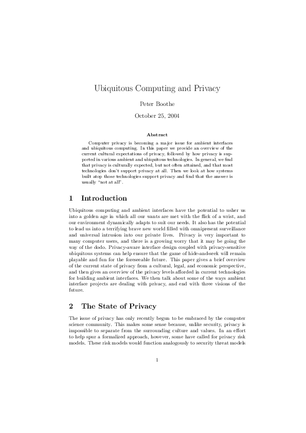 (PDF) Ubiquitous Computing and Privacy