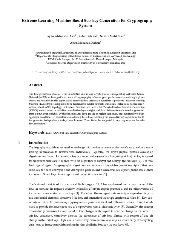 (PDF) Extreme learning machine based sub-key generation for ...