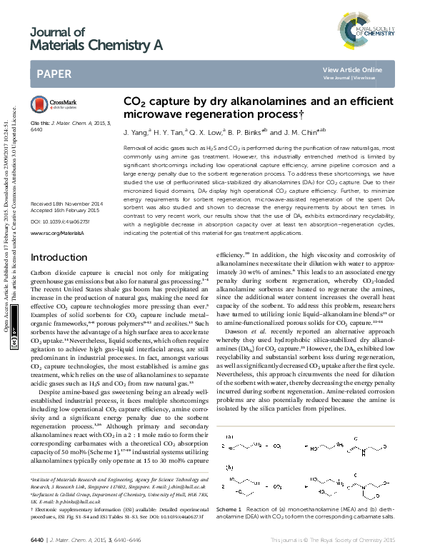 (PDF) CO2capture by dry alkanolamines and an efficient microwave ...