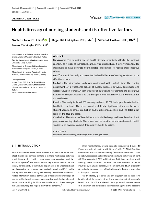 (PDF) Health literacy of nursing students and its effective factors