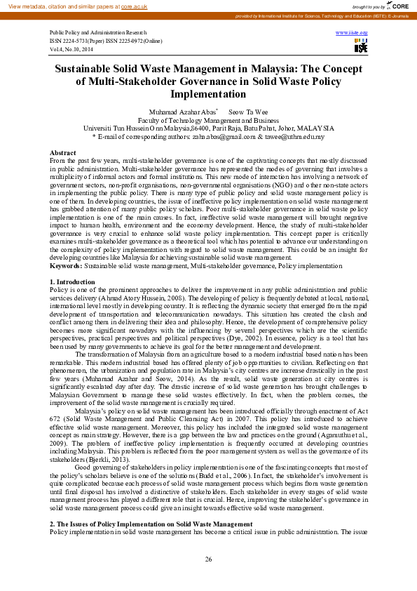 (PDF) Sustainable Solid Waste Management in Malaysia: The Concept of ...