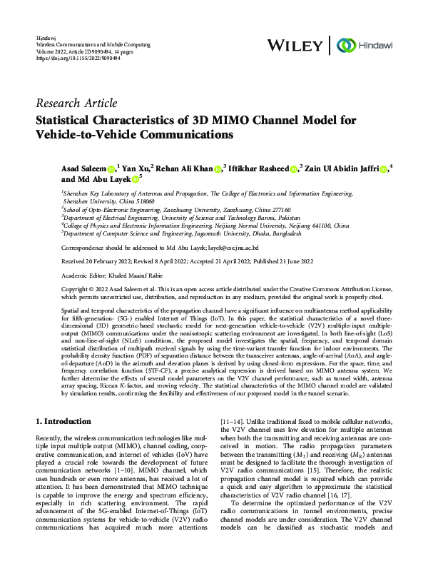 (PDF) Statistical Characteristics of 3D MIMO Channel Model for Vehicle ...