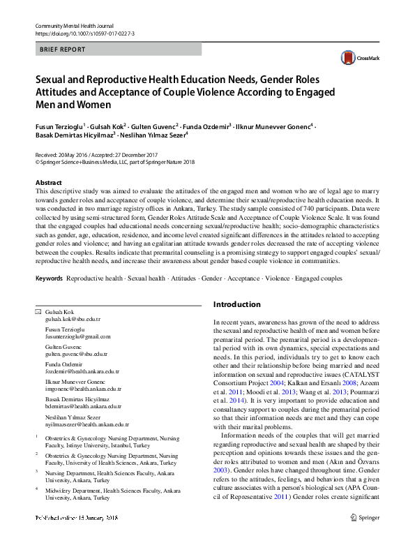 (PDF) Sexual and Reproductive Health Education Needs, Gender Roles ...