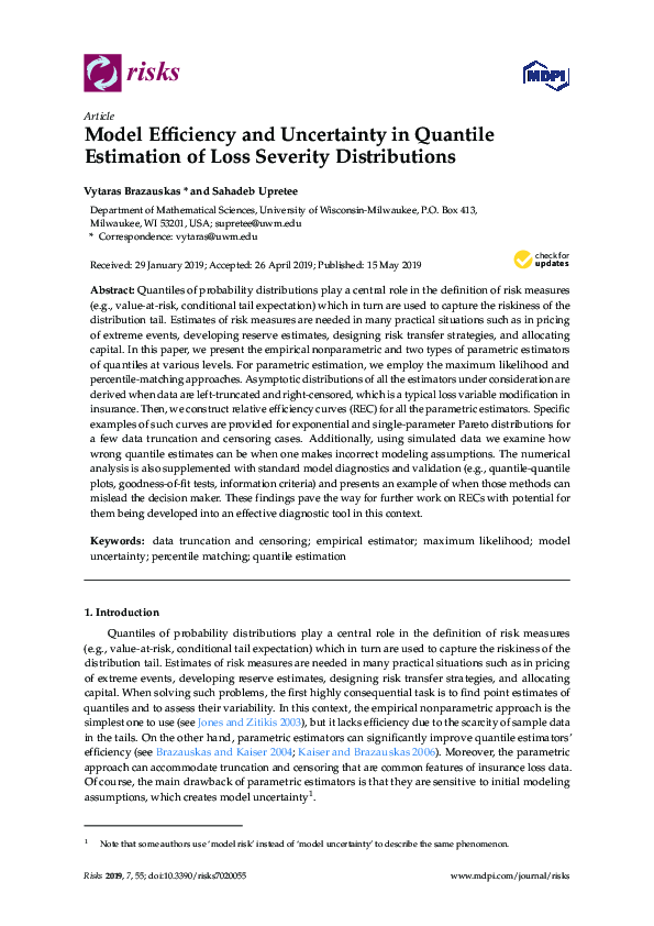 (PDF) Model Efficiency and Uncertainty in Quantile Estimation of Loss ...