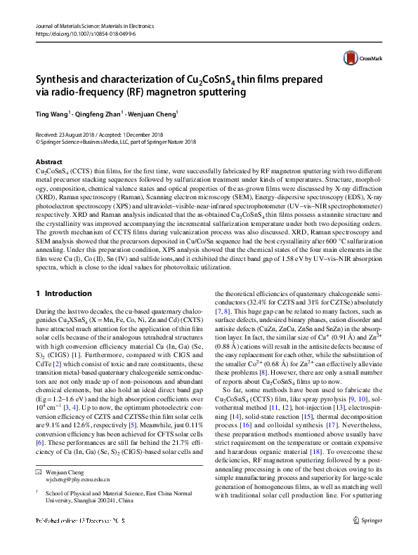 (PDF) Synthesis and characterization of Cu2CoSnS4 thin films prepared ...
