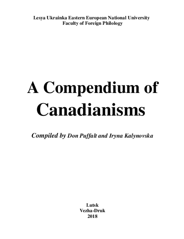 (PDF) A Compendium of Canadianisms