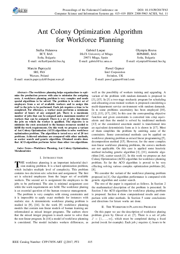 (PDF) Ant Colony Optimization Algorithm for Workforce Planning