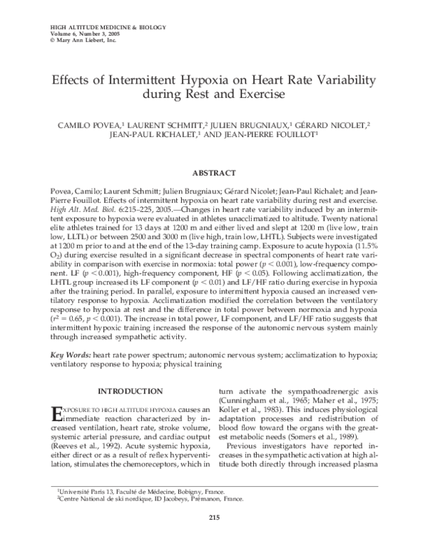 (PDF) Effects of Intermittent Hypoxia on Heart Rate Variability during ...
