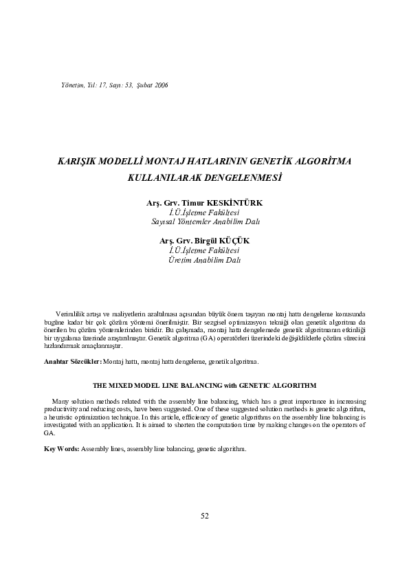 (PDF) THE MIXED MODEL LINE BALANCING with GENETIC ALGORITHM