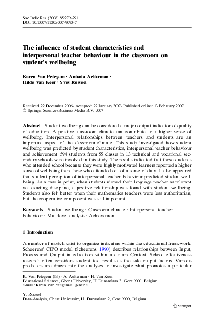(PDF) The influence of student characteristics and interpersonal ...