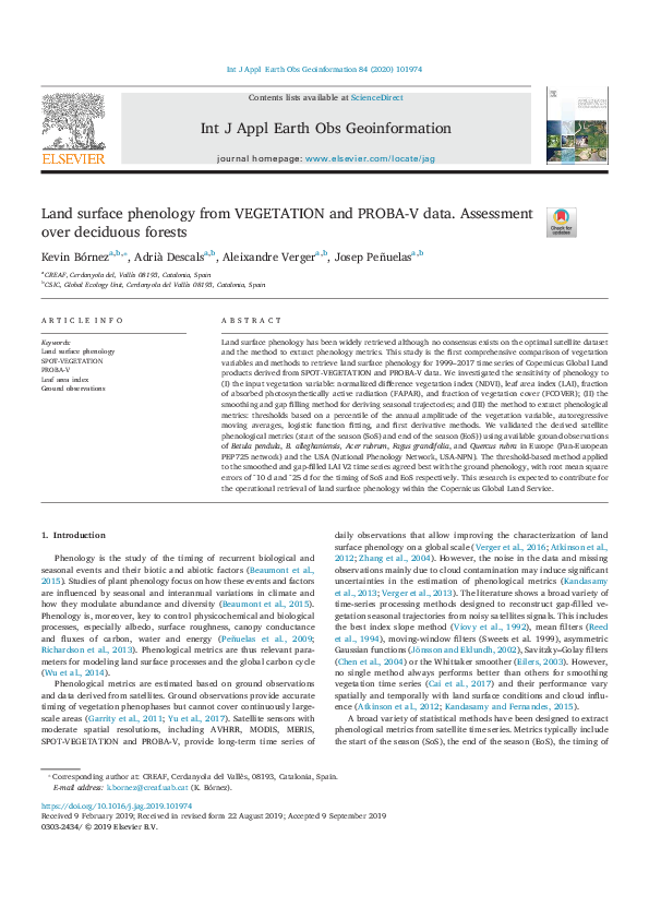 (PDF) Land surface phenology from VEGETATION and PROBA-V data ...