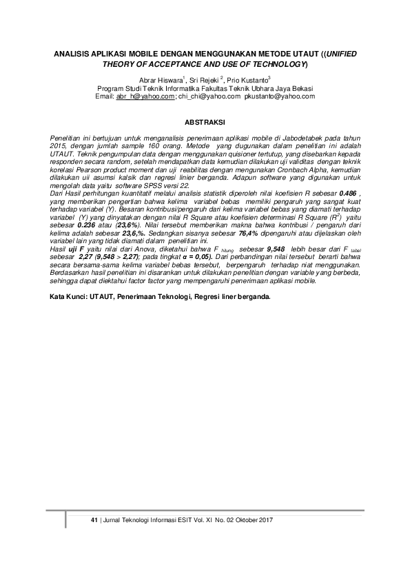 (PDF) Analisis Aplikasi Mobile Dengan Menggunakan Metode Utaut ...