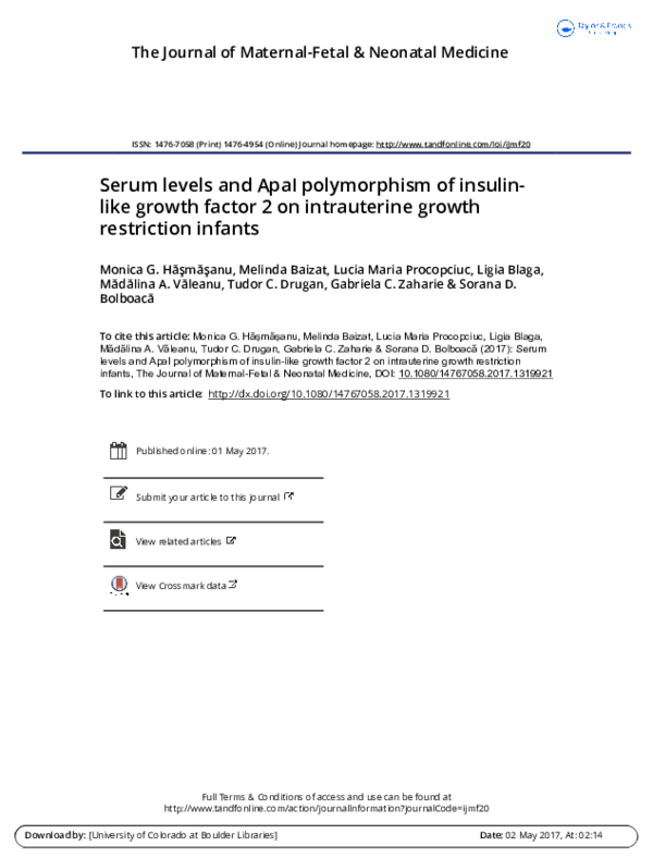 (PDF) Serum levels and ApaI polymorphism of insulin-like growth factor ...