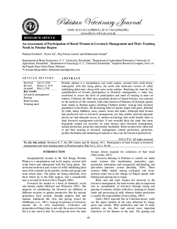 (PDF) An Assessment of Participation of Rural Women in Livestock ...