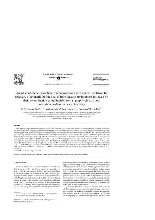 (PDF) Use of solidphase extraction, reverse osmosis and vacuum